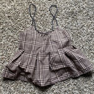 Brown plaid crop top